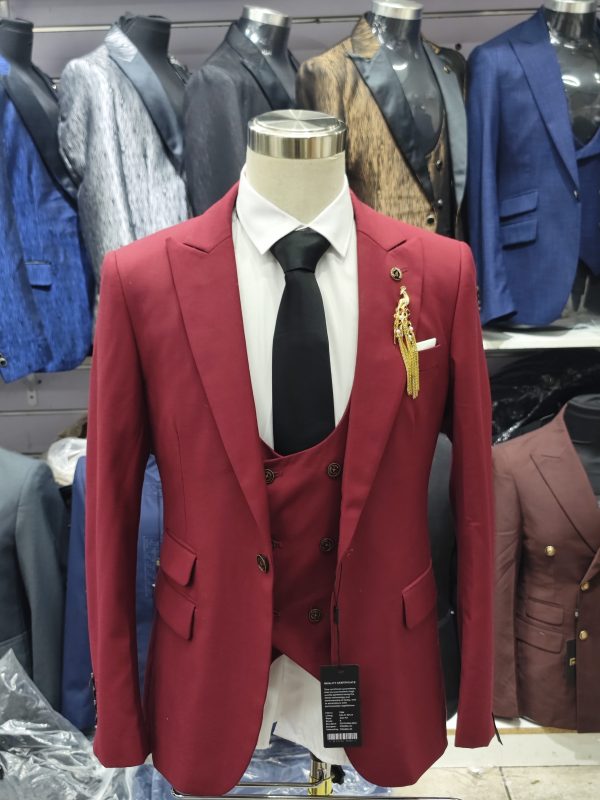 Suit For Men Three Piece Maroon - Foisen Lin - Image 3