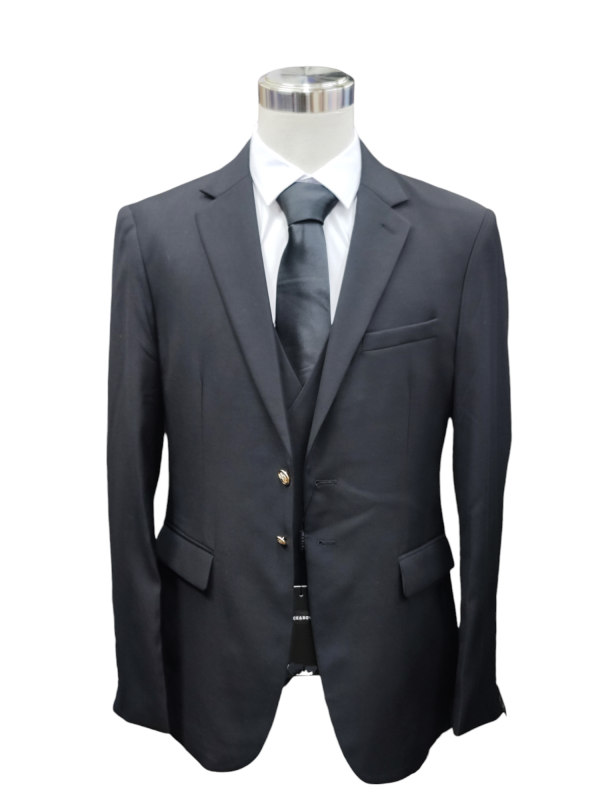 Two Button Three Piece Suit for Men - Black - Image 3