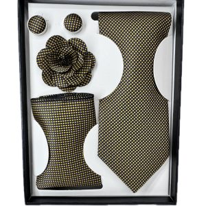 Four Piece Tie With Gift Box- Pocket Square,Button and Tie (brown)