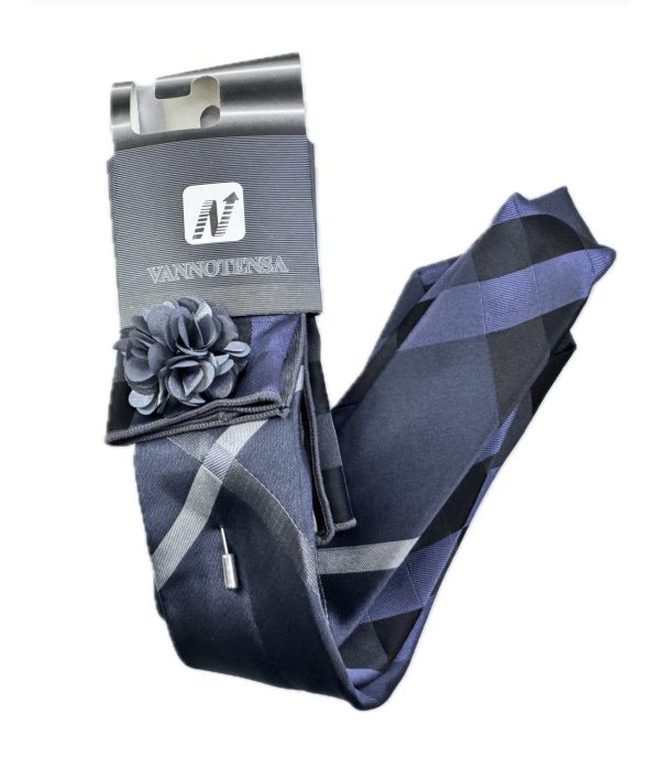 Three Piece Tie - Pocket Square, Flower Brooch and Tie