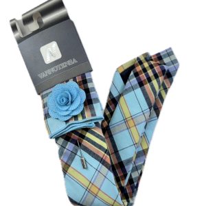 Three Piece Tie - Pocket Square, Flower Brooch and Tie