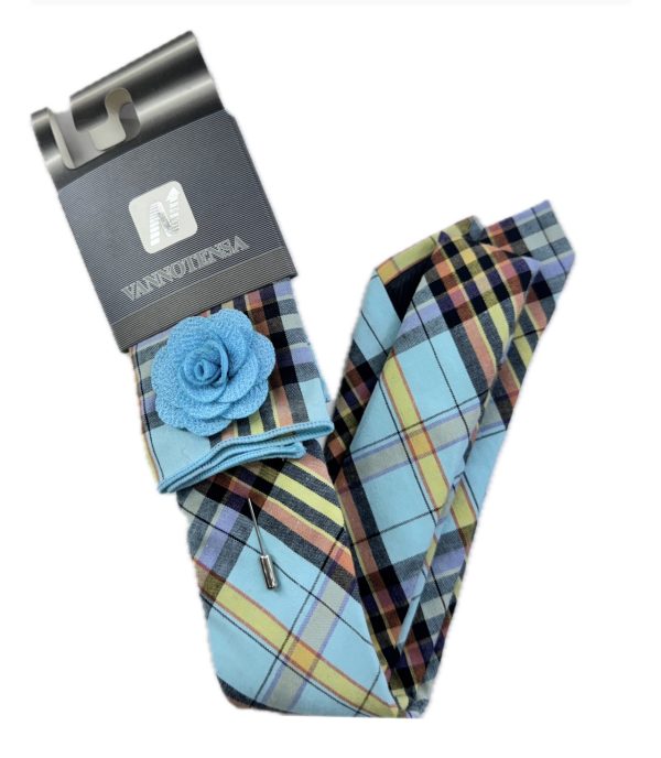 Three Piece Tie - Pocket Square, Flower Brooch and Tie