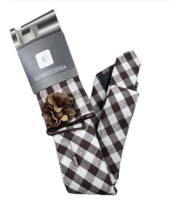 Three Piece Tie - Pocket Square, Flower Brooch and Tie