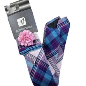 Three Piece Tie - Pocket Square, Flower Brooch and Tie