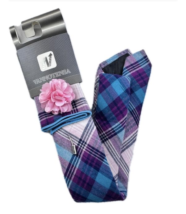 Three Piece Tie - Pocket Square, Flower Brooch and Tie
