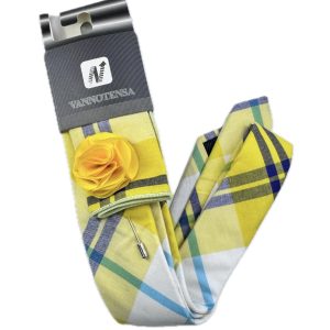 Three Piece Tie - Pocket Square, Flower Brooch and Tie