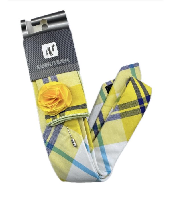 Three Piece Tie - Pocket Square, Flower Brooch and Tie