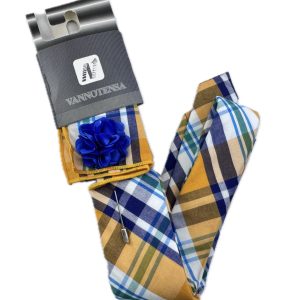 Three Piece Tie - Pocket Square, Flower Brooch and Tie