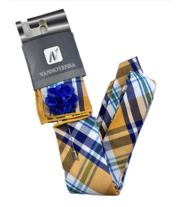 Three Piece Tie - Pocket Square, Flower Brooch and Tie
