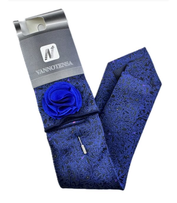 Three Piece Tie - Pocket Square, Flower Brooch and Tie