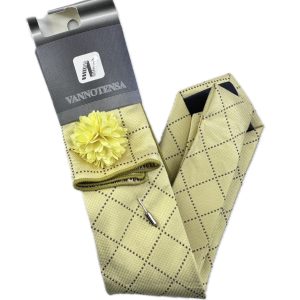 Three Piece Tie - Pocket Square, Flower Brooch and Tie