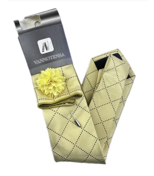 Three Piece Tie - Pocket Square, Flower Brooch and Tie