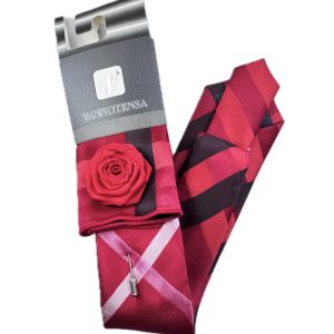 Three Piece Tie - Pocket Square, Flower Brooch and Tie