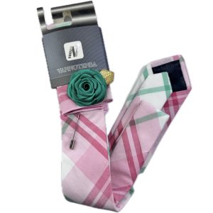 Three Piece Tie - Pocket Square, Flower Brooch and Tie