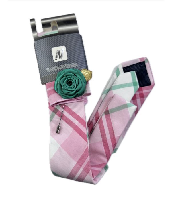 Three Piece Tie - Pocket Square, Flower Brooch and Tie