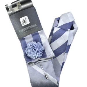 Three Piece Tie - Pocket Square, Flower Brooch and Tie