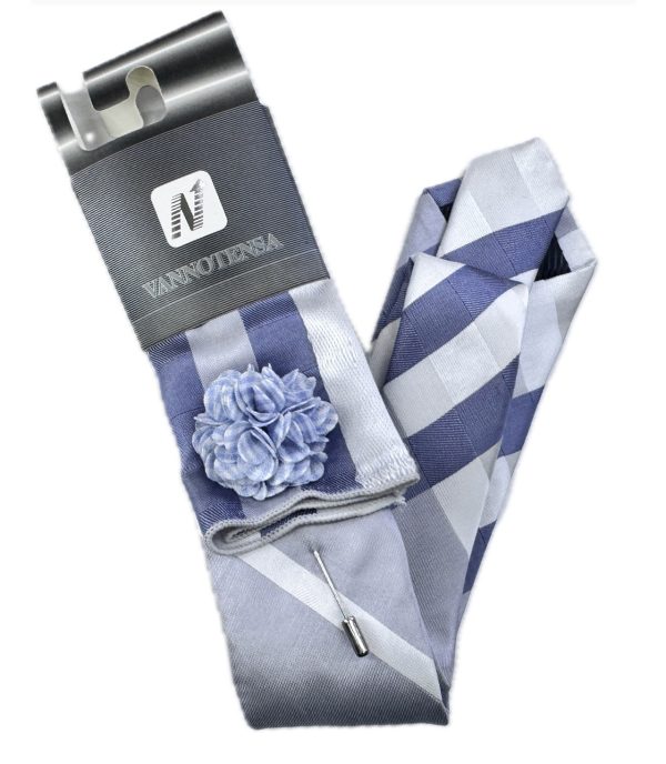 Three Piece Tie - Pocket Square, Flower Brooch and Tie
