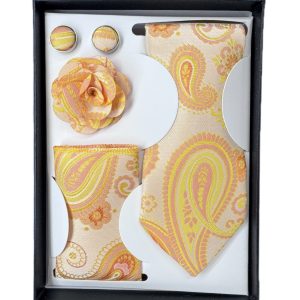 Four Piece Tie With Gift Box- Pocket Square,Button and Tie ()