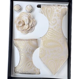 Four Piece Tie With Gift Box- Pocket Square,Button and Tie ()