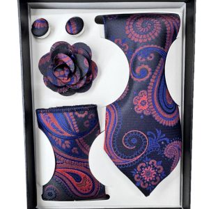 Four Piece Tie With Gift Box- Pocket Square,Button and Tie ()