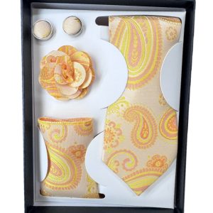 Four Piece Tie With Gift Box- Pocket Square,Button and Tie ()