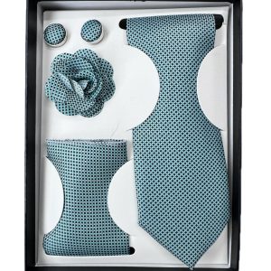 Four Piece Tie With Gift Box- Pocket Square,Button and Tie