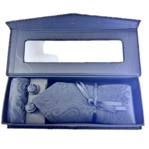Three Piece Tie With Gift Box- Pocket Square,Button and Tie