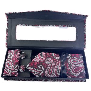 Three Piece Tie With Gift Box- Pocket Square,Button and Tie
