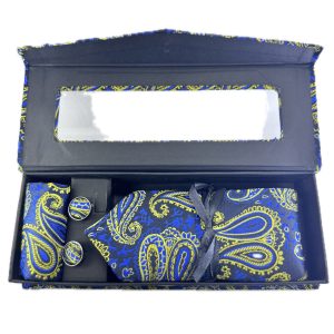 Three Piece Tie With Gift Box- Pocket Square,Button and Tie