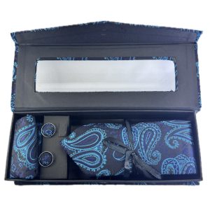 Three Piece Tie With Gift Box- Pocket Square,Button and Tie