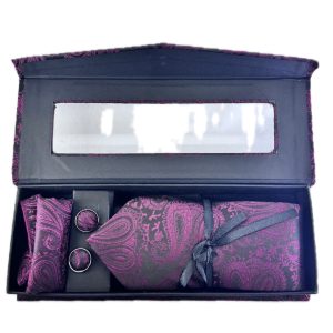 Three Piece Tie With Gift Box- Pocket Square,Button and Tie