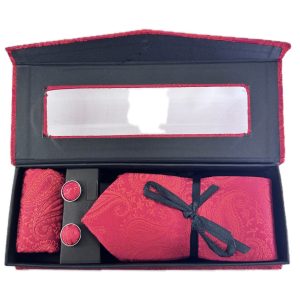 Three Piece Tie With Gift Box- Pocket Square,Button and Tie