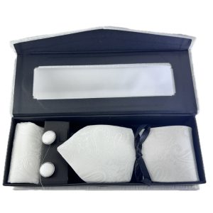 Three Piece Tie With Gift Box- Pocket Square,Button and Tie