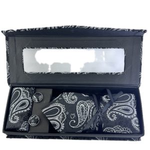 Three Piece Tie With Gift Box- Pocket Square,Button and Tie