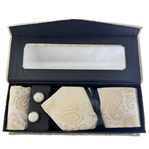 Three Piece Tie With Gift Box- Pocket Square,Button and Tie