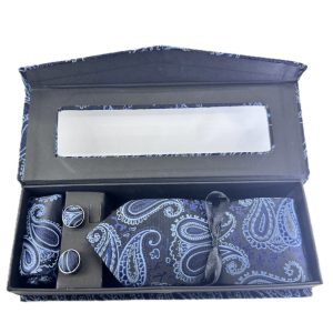 Three Piece Tie With Gift Box- Pocket Square,Button and Tie