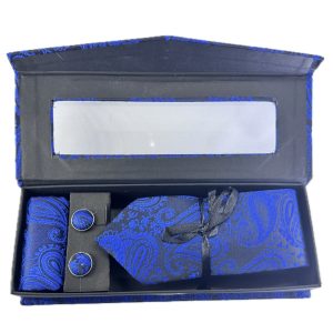 Three Piece Tie With Gift Box- Pocket Square,Button and Tie