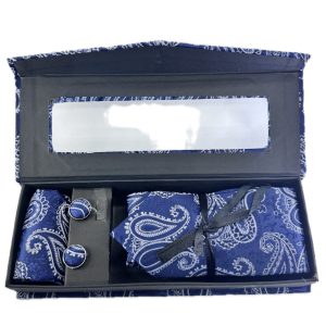 Three Piece Tie With Gift Box- Pocket Square,Button and Tie