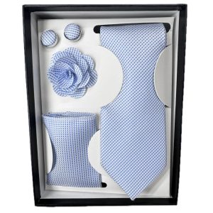 Four Piece Tie With Gift Box- Pocket Square,Button and Tie