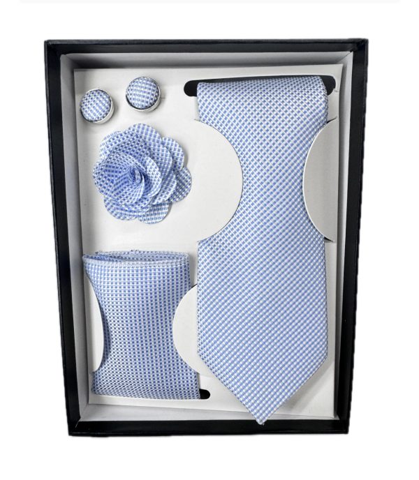 Four Piece Tie With Gift Box- Pocket Square,Button and Tie
