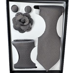 Four Piece Tie With Gift Box- Pocket Square,Button and Tie ()