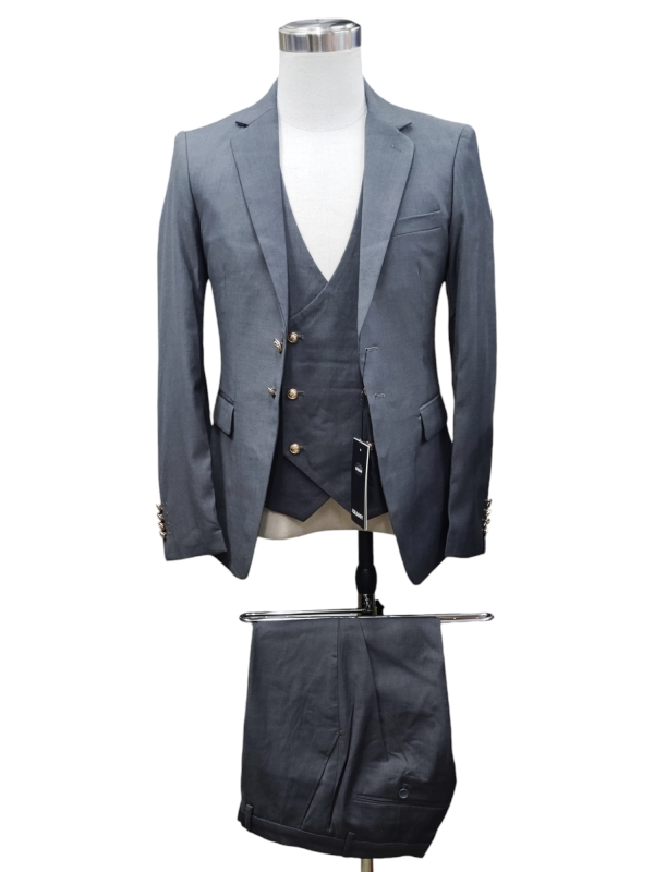 Two Button Three Piece Suit for Men - Grey