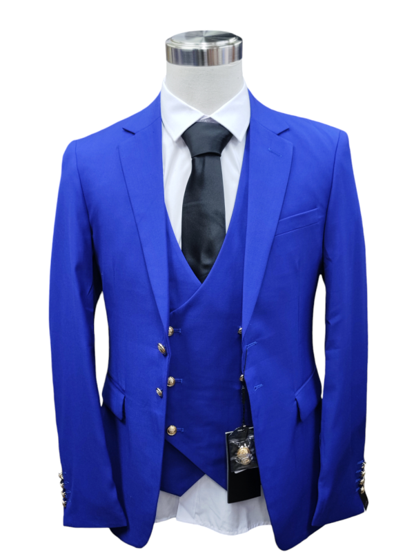 Two Button Three Piece Suit for Men - Blue - Image 3