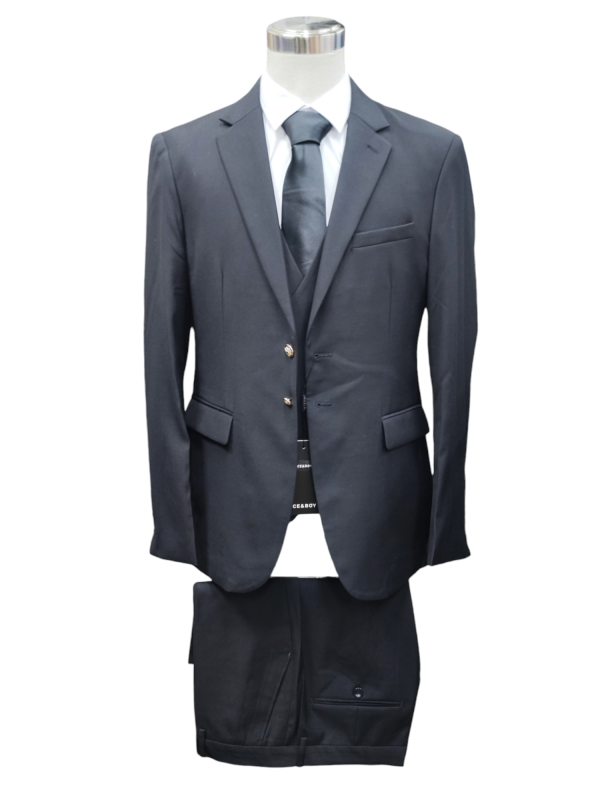 Two Button Three Piece Suit for Men - Black