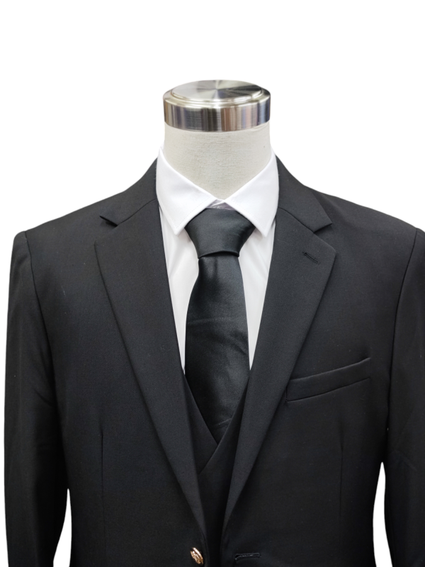 Two Button Three Piece Suit for Men - Black - Image 4